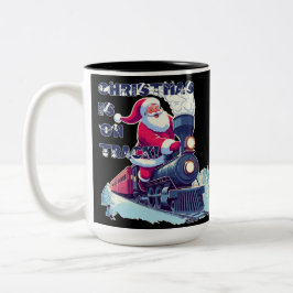 Santa auf einem Zug Zweifarbige Tasse