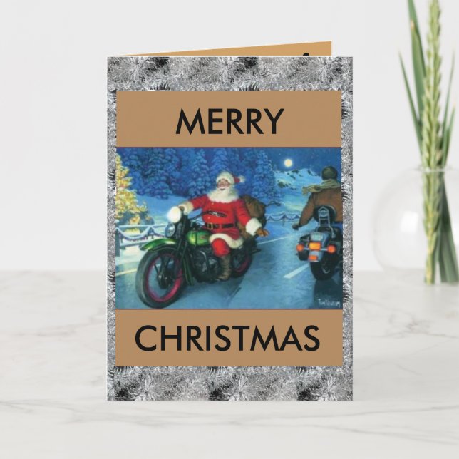 Santa auf einer Harley-Weihnachtskarte Feiertagskarte (Vorderseite)
