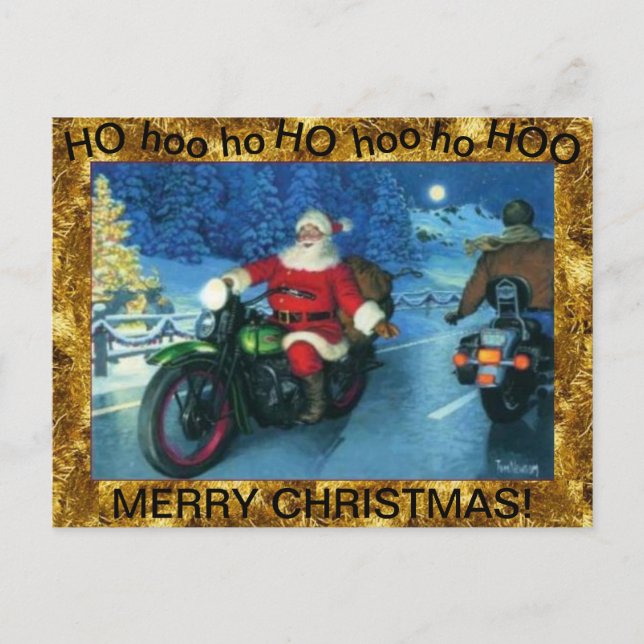 Santa auf einer Motorrad-Postkarte Postkarte (Vorderseite)