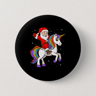 Santa auf Einhorn Mystisches Tier Xmas Magisch Button