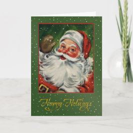 Santa auf Grün mit Schneeabbild Feiertagskarte