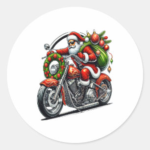 Santa auf Motorrad Weihnachts-Biker Runder Aufkleber