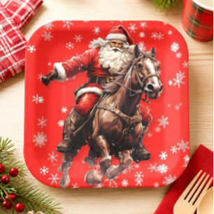 Santa auf Pferd Weihnachtsplatten Pappteller