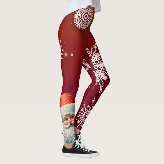 Santa auf rotem Schneeflocken Leggings (Rechts)