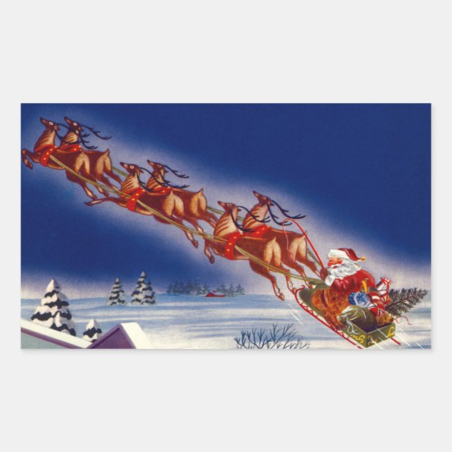 Santa auf seinem Schlitten Rechteckiger Aufkleber (Vorderseite)