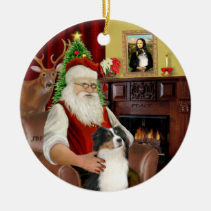 Santa-Aussie Shepherd (Tri 2) Keramik Ornament