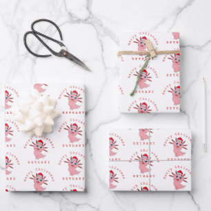 Santa Axolotl Niedliches Muster Name Frohe Weihnac Geschenkpapier Set