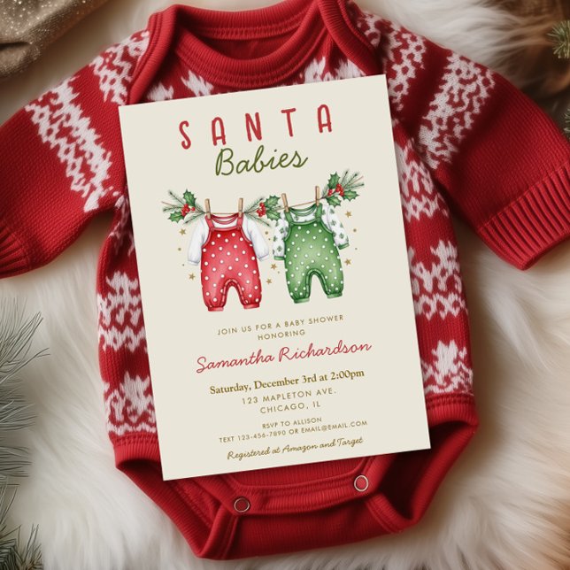 Santa Babies Christmas Twins baby shower Einladung (Von Creator hochgeladen)