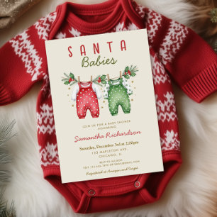 Santa Babies Weihnachts Zwillinge Baby Shower Einladung