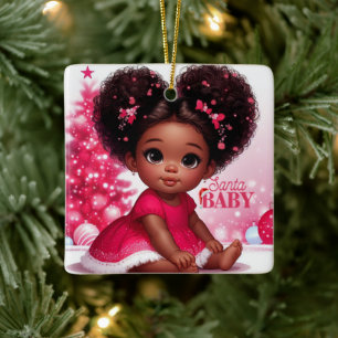Santa Baby Afro Puff Säugling Girl Keramikornament