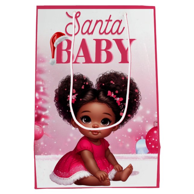 Santa Baby Afro Puff Säugling Girl Mittlere Geschenktüte (Rückseite)