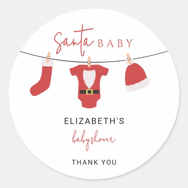 Santa Baby Baby Dusche Kleidung Weihnachten Runder Aufkleber (Vorderseite)