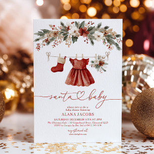 Santa Baby Baby Shower Mädchen Weihnachtsrotes Kle Einladung