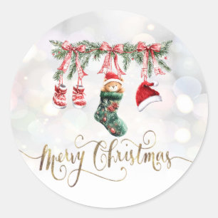 Santa-Baby-Bär-Weihnachtswäscheleine Runder Aufkleber