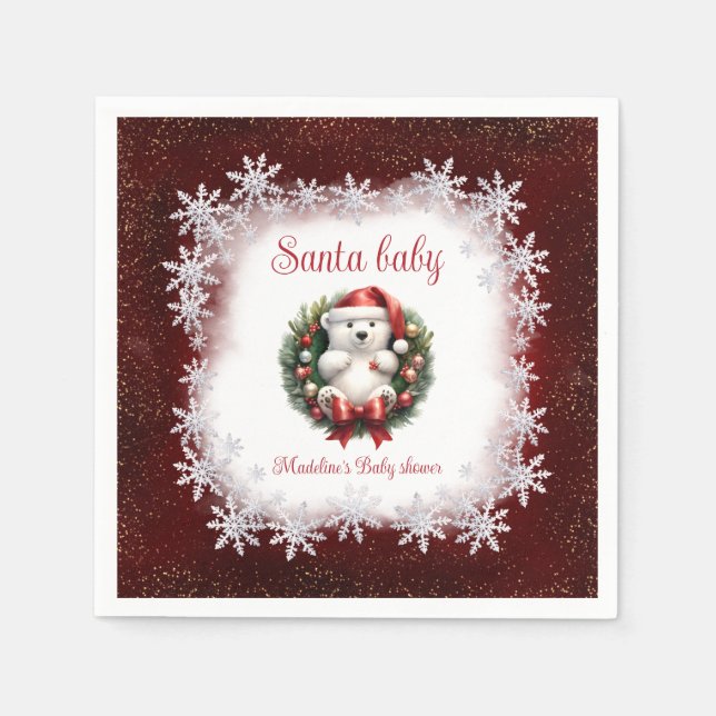 Santa Baby Bear Weihnachtsdusche Napkins Serviette (Vorderseite)