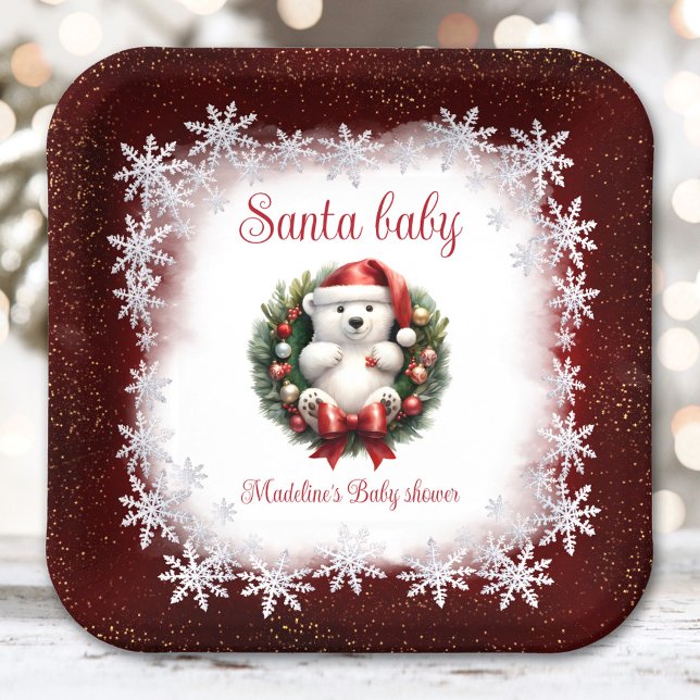 Santa Baby Bear Weihnachtsdusche Teller (Santa Baby Bear Christmas Baby Shower Paper Plates)