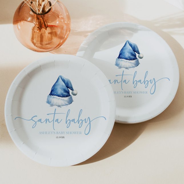 Santa Baby Blue Hat Weihnachtsferien Baby Dusche Pappteller (Von Creator hochgeladen)
