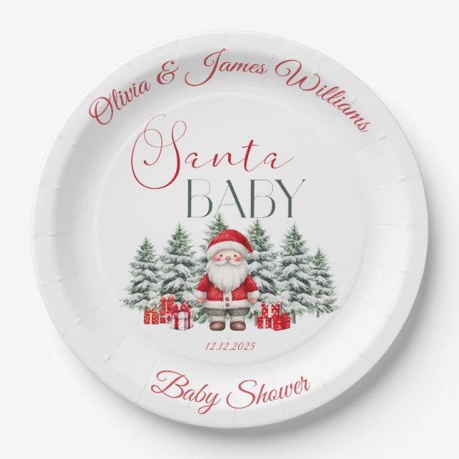 Santa Baby Christmas Baby Baby Dusche Willkommen Pappteller (Vorderseite)