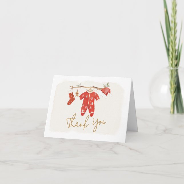 Santa Baby Christmas Baby Dusche Dankeskarte (Vorderseite)