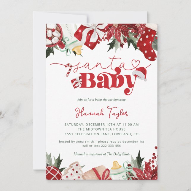 Santa Baby Christmas Baby Dusche Einladung (Vorderseite)