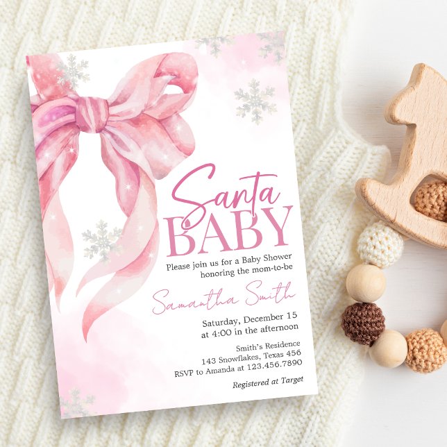Santa Baby Christmas Baby Dusche Einladung (Pink Coquette Winter Baby Shower Invitation)