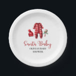 Santa Baby Christmas Baby Dusche Pappteller<br><div class="desc">Weihnachtsdusche zum Thema Weihnachten mit Baby-Kleidung und schwarzem Büffel kariert.</div>