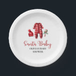 Santa Baby Christmas Baby Dusche Pappteller<br><div class="desc">Weihnachtsdusche zum Thema Weihnachten mit Baby-Kleidung und schwarzem Büffel kariert.</div>