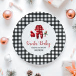 Santa Baby Christmas Baby Dusche Pappteller<br><div class="desc">Weihnachtsdusche zum Thema Weihnachten mit Baby-Kleidung und schwarzem Büffel kariert.</div>