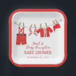 Santa Baby Christmas Baby Dusche Pappteller<br><div class="desc">Feiern Sie die Freude an der Weihnachtszeit mit der Weihnachtsdusche des Weihnachtsmannes! Diese hübschen Teller aus Papier sind mit einer Wäscheleine geschmückt,  die mit bezaubernden,  vom Weihnachtsmann inspiriert Babykleidern geschmückt ist. Diese Teller sind die perfekte Anzeige an jeder Leckerei.</div>