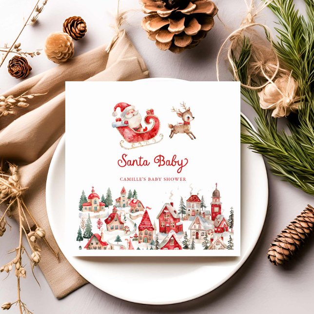 Santa Baby Christmas Baby Dusche Serviette (Santa Baby Winter Wonderland Baby Shower Napkins)