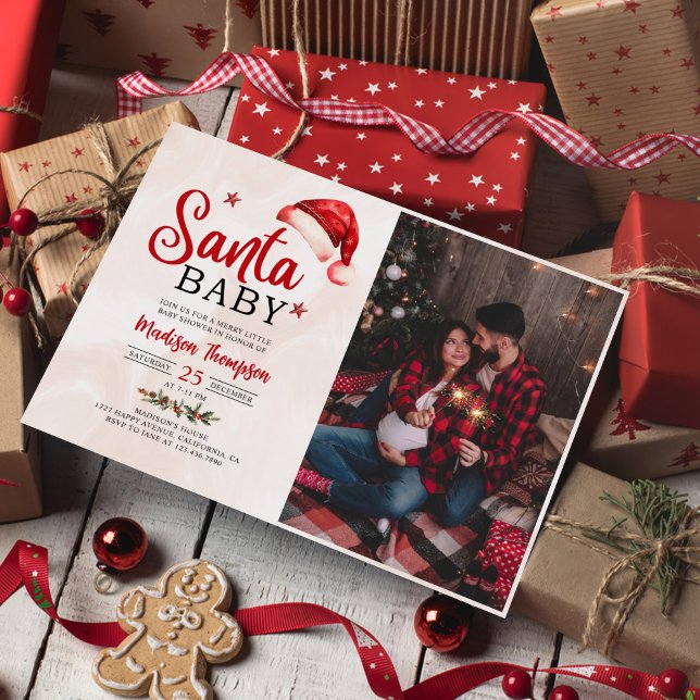 Santa Baby Christmas Baby Shooting Foto Einladung (Von Creator hochgeladen)