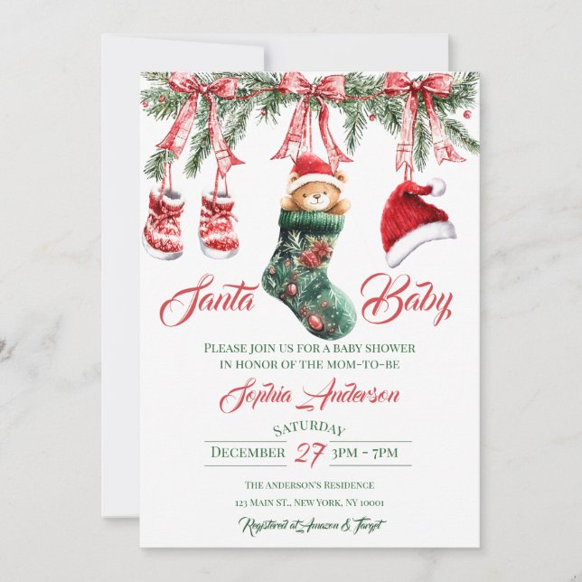 Santa Baby Christmas Baby Shower Einladung (Vorderseite)