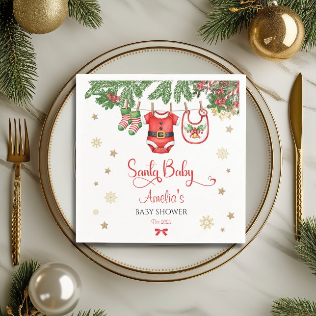Santa Baby Christmas Baby Shower Napkins Festive Serviette (Von Creator hochgeladen)