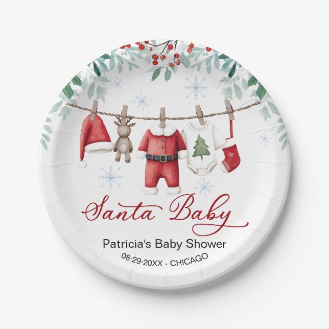 Santa Baby Christmas Baby Shower Pappteller (Vorderseite)