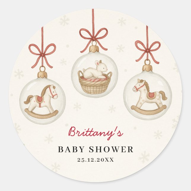 Santa Baby Christmas Baby Shower  Runder Aufkleber (Vorderseite)
