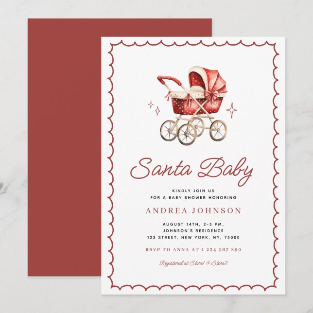 Santa Baby Christmas Bow Carrier Babydusche Einladung (Vorne/Hinten)