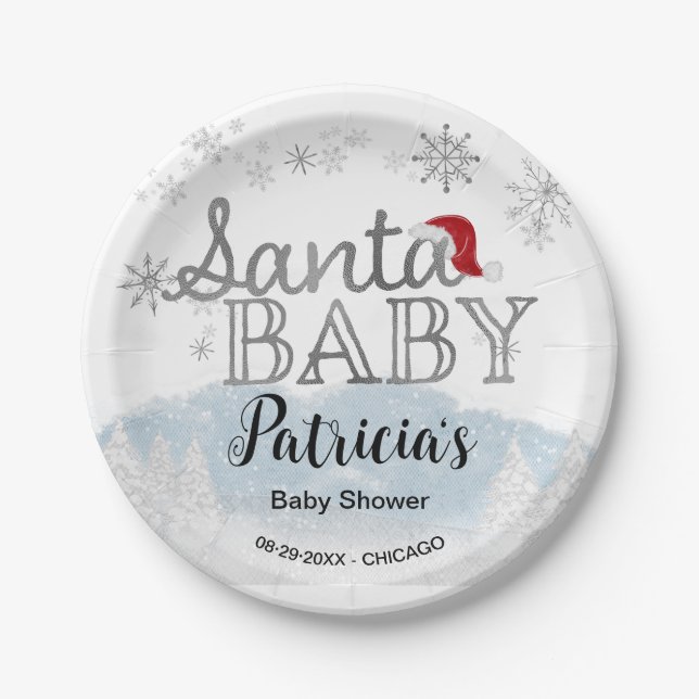 Santa Baby Christmas Boy Baby Dusche Pappteller (Vorderseite)