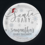 Santa Baby Christmas Boy Baby Dusche Pappteller<br><div class="desc">Schöne Kalligraphie mit Schneeflocken,  winterbezogene Babyduschplatte. Einfach mit Ihren Daten personalisieren. Karo der Auflistung,  um passende Elemente als Gehäusekarten zu finden.</div>