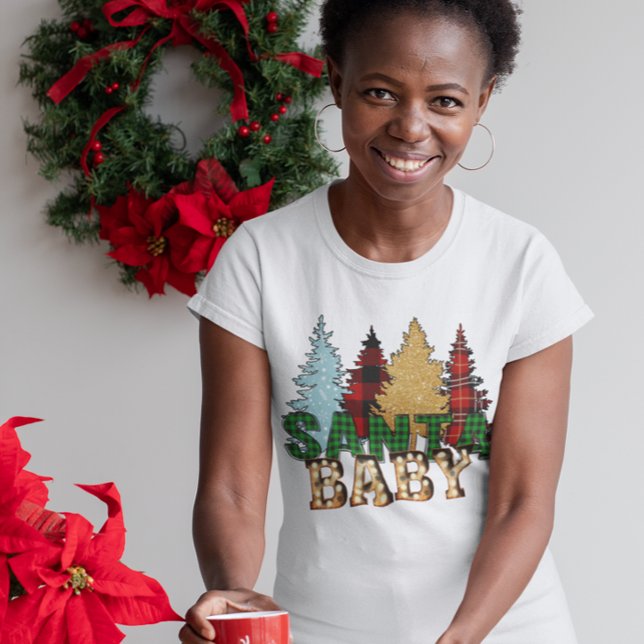 Santa Baby Christmas Buffalo Kariert Leopard Tree T-Shirt (Von Creator hochgeladen)