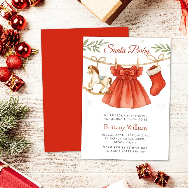 Santa Baby Christmas Clothesline Girl Baby Shower  Einladung (Von Creator hochgeladen)