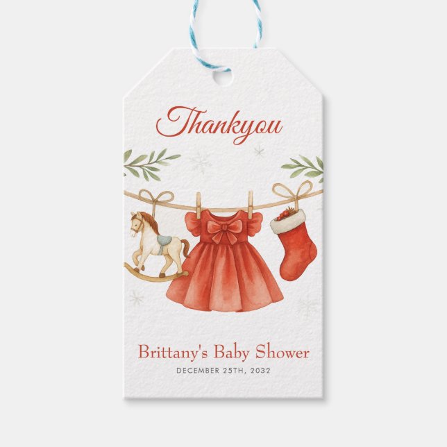 Santa Baby Christmas Clothesline Girl Baby Shower  Geschenkanhänger (Vorderseite)
