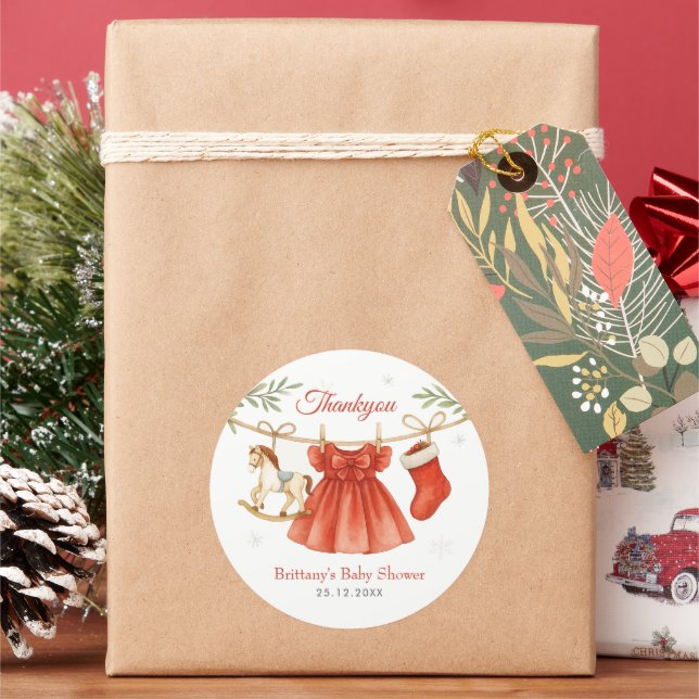 Santa Baby Christmas Clothesline Girl Baby Shower  Runder Aufkleber (Feiertag)