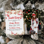 Santa Baby Christmas Floral Baby Dusche Foto Einladung<br><div class="desc">Weihnachtsdusche Weihnachts-Foto</div>