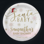 Santa Baby Christmas Girl Babydusche Pappteller<br><div class="desc">Schöne Kalligraphie mit Schneeflocken,  winterbezogene Babyduschplatte. Einfach mit Ihren Daten personalisieren. Karo der Auflistung,  um passende Elemente als Gehäusekarten zu finden.</div>