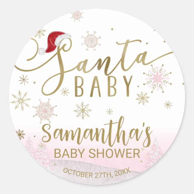 Santa Baby Christmas Girl Babydusche Runder Aufkleber (Vorderseite)