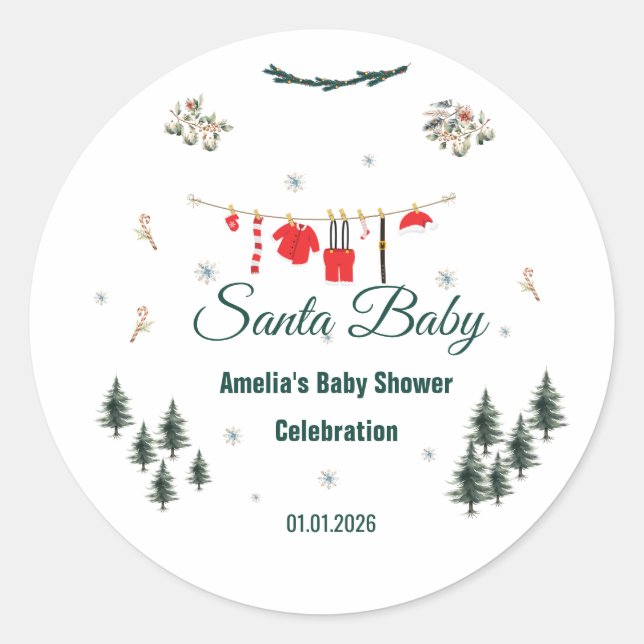Santa Baby Christmas Theme Baby Shower  Runder Aufkleber (Vorderseite)