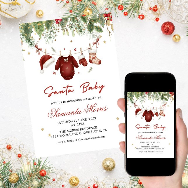 Santa Baby Clothes, Baby Laundry Shower Einladung (Von Creator hochgeladen)