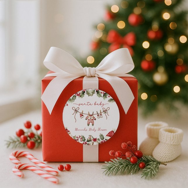 Santa Baby Clothesline Weihnachtsdusche Runder Aufkleber (Von Creator hochgeladen)
