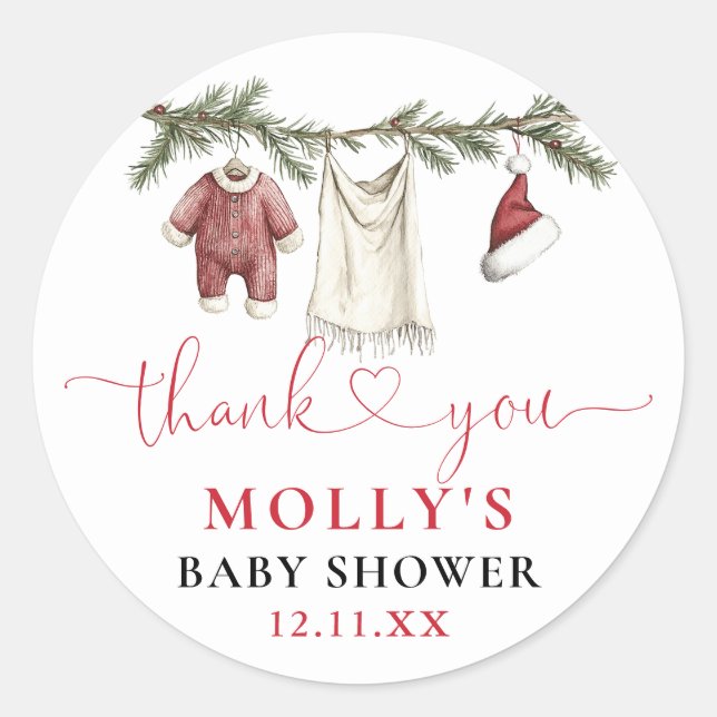 Santa Baby Clothesline Winter Baby Dusche Gefallen Runder Aufkleber (Vorderseite)