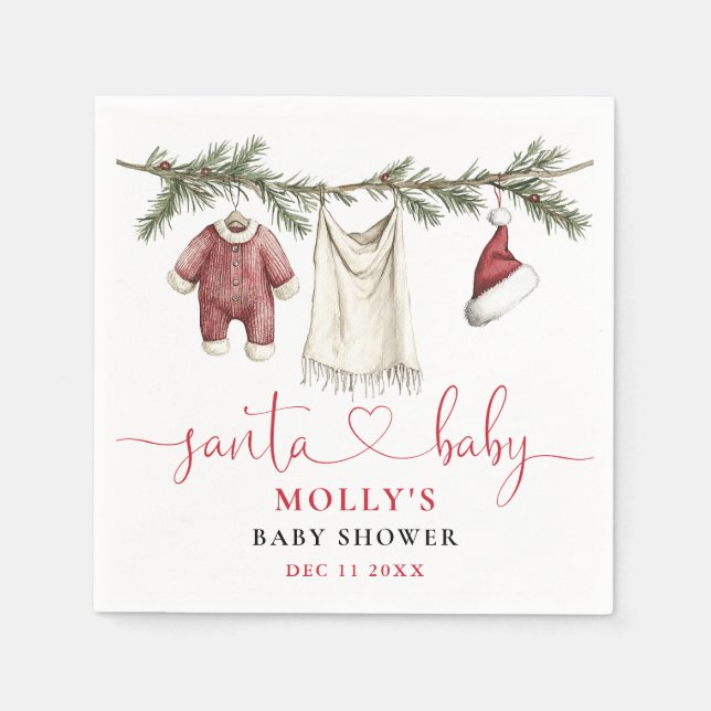 Santa Baby Clothesline Winter Baby Dusche Serviette (Vorderseite)